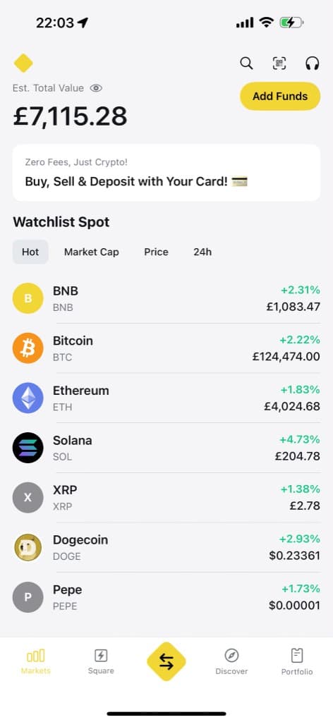 Binance dashboard preview