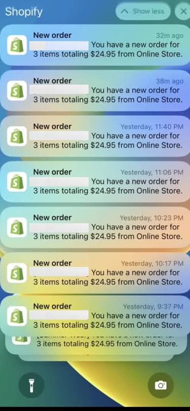 Shopify order notifications on iPhone lock screen